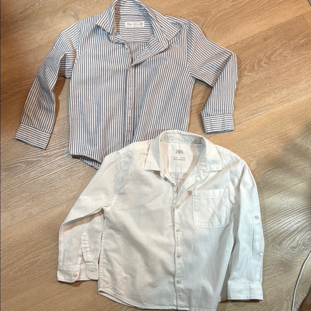 Zara Kids Blue Striped and White Button Down Shirts. Size 6